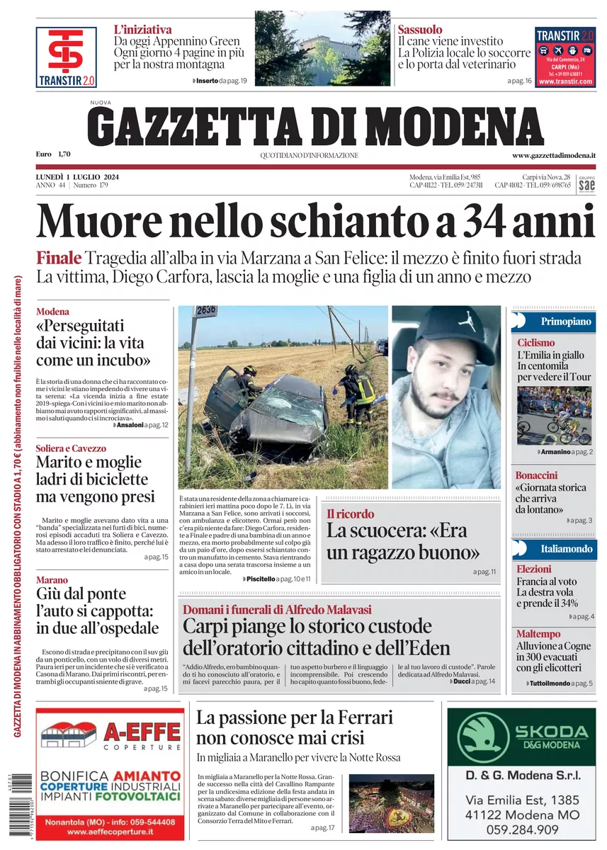 Prima-pagina-gazzetta di modena-oggi-edizione-del-2024-07-01